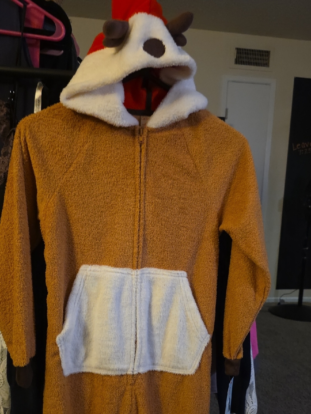 Cat & Jack Brown and White Reindeer Hooded Fleece Pullover
